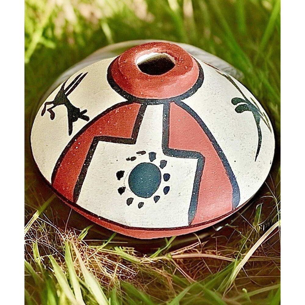 Vintage Southwest Miniature Clay Pottery Seed Hand Painted Native Style Boho